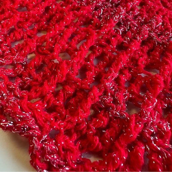 Crochet Light Weight Triangle Shawl / Scarf handmade Red Metallic - Picture 12 of 13